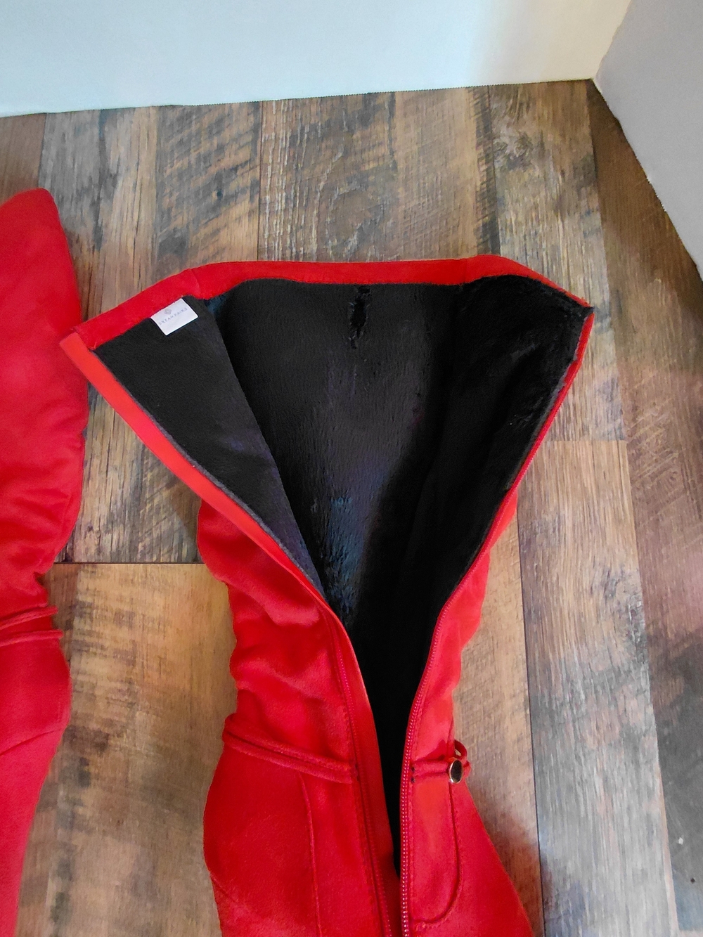 Dream Pairs Red Knee-High Stiletto Boots with Rhinestone Strap - Picture 7 of 9